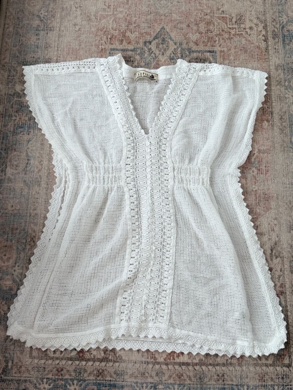 White Crochet V-Neck Swim Coverup